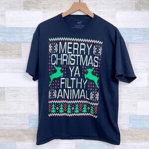 Merry Christmas Ya Filthy Animal Home Alone Graphic T Shirt Black Mens Large